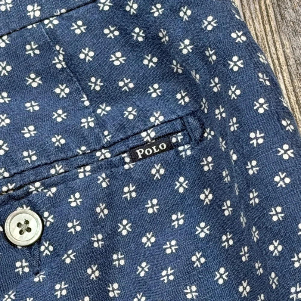 Polo Ralph Lauren Mens 44 Blue Linen Silk Geometric Print Classic Fit Shorts